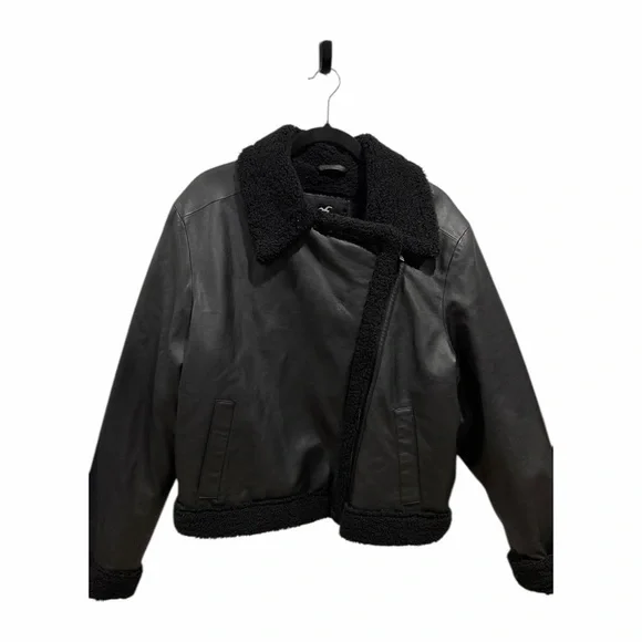 Hollister Womens Vegan Leather Sherpa Lined Biker Jacket XL NWT - Picture 1 of 12